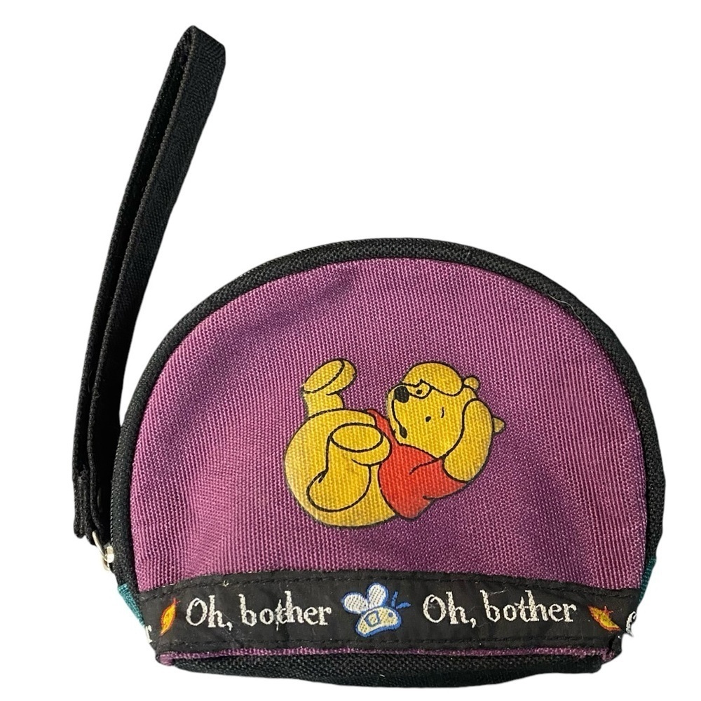 VTG Rare POOH Winnie The Pooh “Oh Bother” Green Purple Black Wristlet Coin Purse